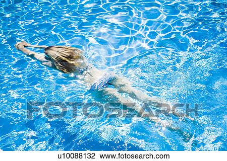 Stock Image - Woman swimming in pool. Fotosearch