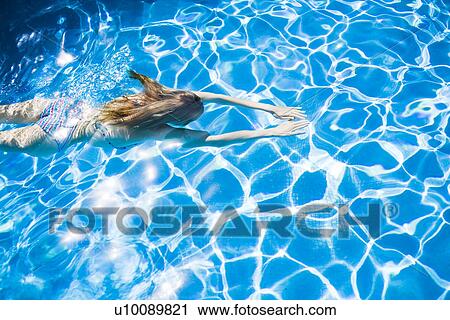 Stock Image - Woman swimming in pool. Fotosearch