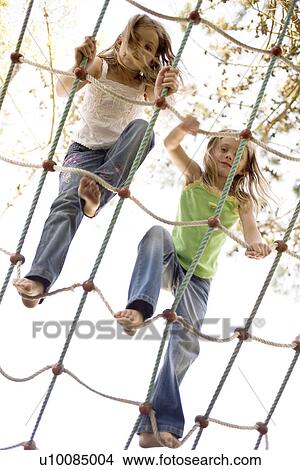 Picture - Children on rope climbing frame. Fotosearch