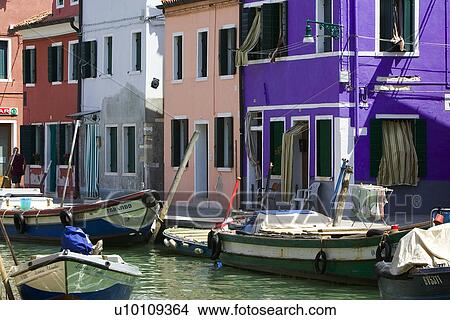 Boats in canal at Buranno, Venezia View Large Photo Image Picture - Boats in canal at Buranno, Venezia. Fotosearch