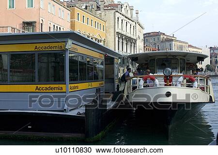 Stock Image - Accademia Vaporetto stop with vaporetto. Fotosearch