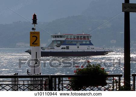 Picture - Bellagio -view of ferry from harbour. Fotosearch