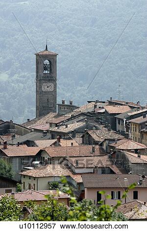 Stock Photo - Porlezza-rooftop view. Fotosearch