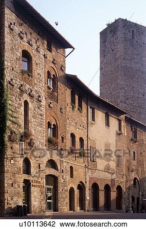 Stock Image - Buildings fronting on Piazza. Fotosearch