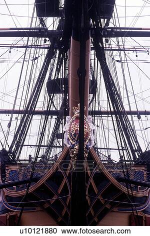 HMS Victory Portsmouth England UK Bow figurehead and rigging detail View Large Photo Image Stock Image - HMS Victory Portsmouth England UK Bow figurehead and rigging detail. Fotosearch