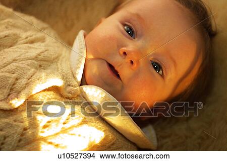 Picture - baby, infant, woolen, jacket, bundled, cozy. Fotosearch