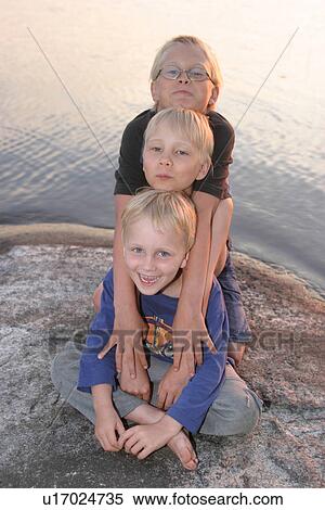 Stock Photography - Kids, children, boys, 4-8, outdoors, day. Fotosearch