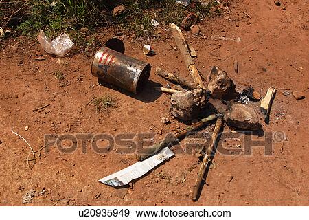 Stock Photo - mess, burnt, burnt out, fire, bonfire, sticks. Fotosearch
