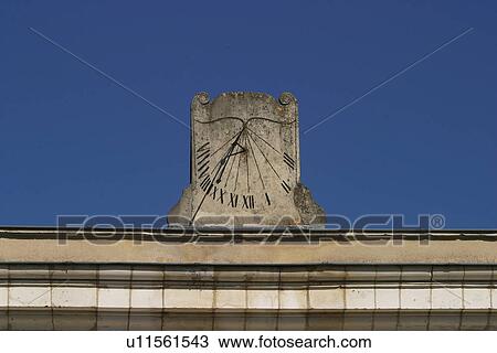 Stock Image - level, platform, surface, outdoors, time piece, sun dial. Fotosearch