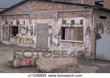 Stock Image - brick wall, abandoned. Fotosearch