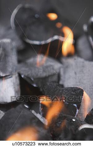 Stock Image - Background, Burning, Charred, Close-Up, Coal. Fotosearch