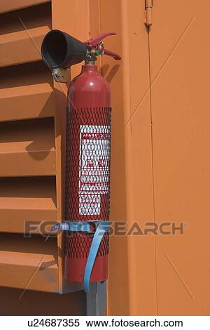 Stock Photography - industrial, red, extinguish, fire, extinguisher, indoors. Fotosearch