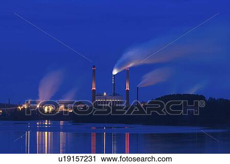 Stock Image - Blue Sky, Chimney, Exhaust, Factory, Fume. Fotosearch