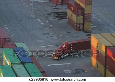 Stock Photograph - port, harbor, industry, cargo, storage, containers. Fotosearch