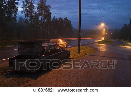 Stock Image - Automobiles, Car, Blurred, Blue Sky, Accident. Fotosearch
