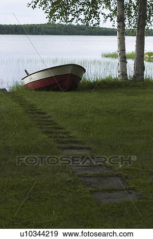 Boat, Grass, Green, Lake View Large Photo Image Stock Photo - Boat, Grass, Green, Lake. Fotosearch
