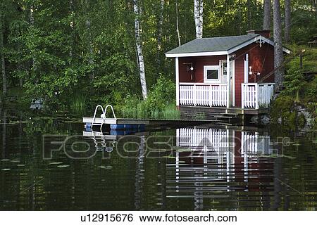 Cabin, Cottage, Day, Flowing Water, Forest View Large Photo Image Stock Photograph - Cabin, Cottage, Day, Flowing Water, Forest. Fotosearch