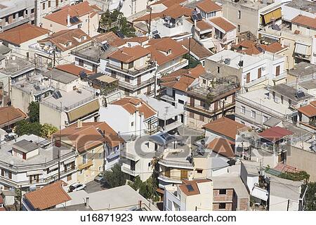 Buildings View Cottage City Aerial View Stock Image
