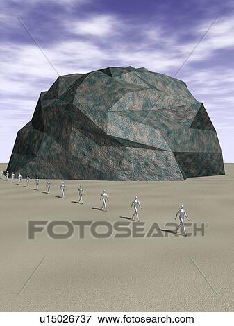 Figures of men passing in front of rocky hill View Large Illustration Stock Illustration - Figures of men passing in front of rocky hill. Fotosearch