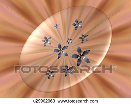 Drawing - Five petaled flower paints on oval glass. Fotosearch