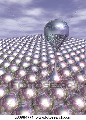 Clip Art - Lines of metallic balls, one making another ball. Fotosearch