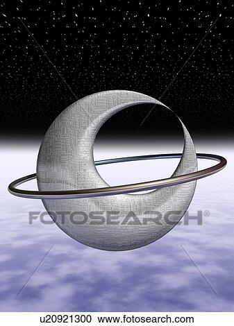 Clipart - Metal material shaped crescent with ring. Fotosearch