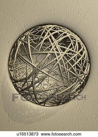 Drawing - Metallic ball being half buried . Fotosearch