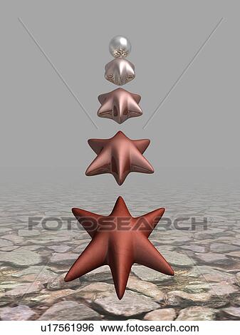 Stock Illustration - Metallic ball changing into figure of starfish step by step. Fotosearch