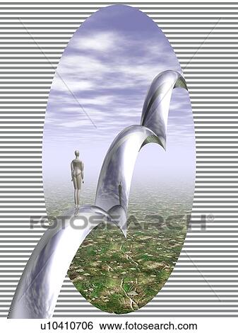 Metallic figure standing on arch bridge to the sky View Large Illustration Stock Illustration - Metallic figure standing on arch bridge to the sky. Fotosearch