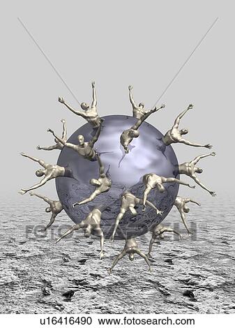 Metallic figures coming out of ball View Large Illustration Clipart - Metallic figures coming out of ball. Fotosearch