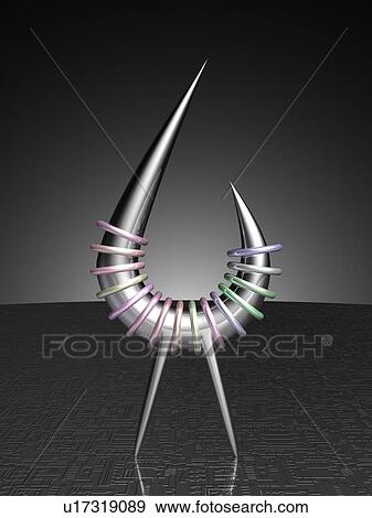 Metallic object like hook with legs and rings View Large Illustration Stock Illustration - Metallic object like hook with legs and rings. Fotosearch
