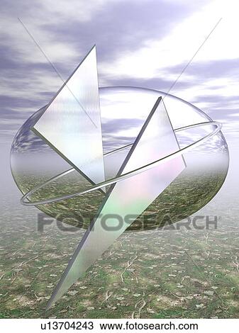 Metallic oval ball with hoop and triangular boards View Large Illustration Drawing - Metallic oval ball with hoop and triangular boards. Fotosearch