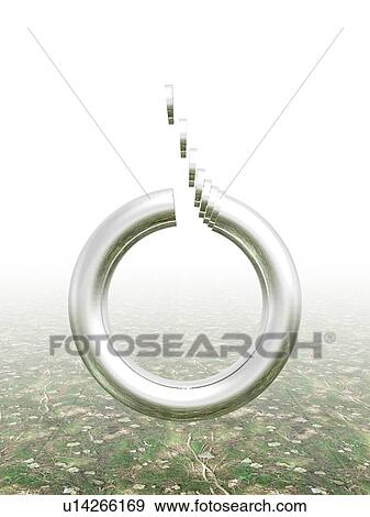 Stock Illustration - Metallic ring being sliced and floating in the air. Fotosearch