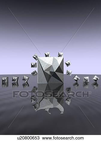 Metallic square blocks on water surface View Large Illustration Drawing - Metallic square blocks on water surface. Fotosearch