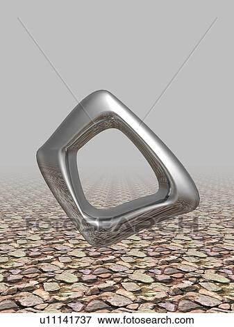 Metallic square ring floating above stone paved floor View Large Illustration Stock Illustration - Metallic square ring floating above stone paved floor. Fotosearch
