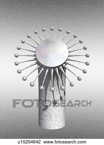 Pole put figure of the Sun on top View Large Illustration Drawing - Pole put figure of the Sun on top. Fotosearch