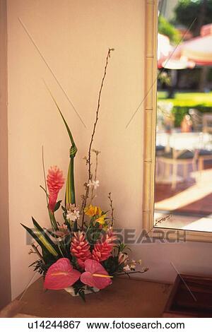 Stock Photo - Flower Arrangement by the Wall, Differential Focus. Fotosearch