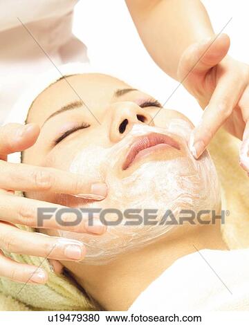 Stock Image - Facial Massage, High Angle View. Fotosearch