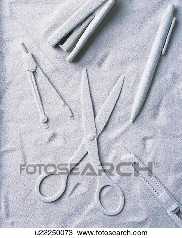 Stock Image - Sand Craft of Stationeries, High Angle View. Fotosearch