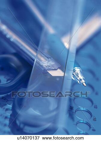 Stock Photo - Close up of blue stationeries. Fotosearch