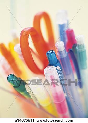 Colorful stationeries in penholder, close up View Large Photo Image Stock Image - Colorful stationeries in penholder, close up. Fotosearch