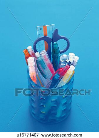 Colorful stationeries in penholder View Large Photo Image Stock Photo - Colorful stationeries in penholder. Fotosearch