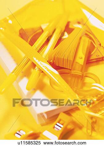 Stationeries in yellow plastic pen case View Large Photo Image Stock Photography - Stationeries in yellow plastic pen case. Fotosearch