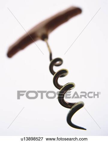 Stock Photo - Close up of corkscrew, low angle view, white background, In Focus, Out Focus, Differential Focus. Fotosearch