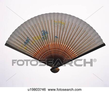Stock Photograph - Japanese fan, front view, white background. Fotosearch