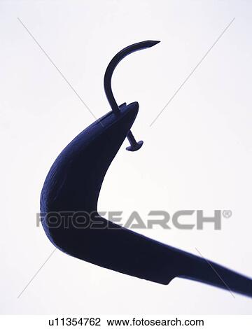 Stock Image - Silhouette of bent nail and nail claw, side view, white background. Fotosearch