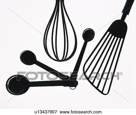 Silhouette of kitchenware, high angle view, white background View Large Photo Image Stock Photo - Silhouette of kitchenware, high angle view, white background. Fotosearch