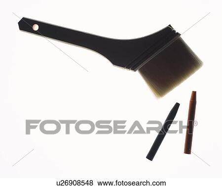 Silhouette of paint brush and two crayons, high angle view, white background View Large Photo Image Stock Photo - Silhouette of paint brush and two crayons, high angle view, white background. Fotosearch