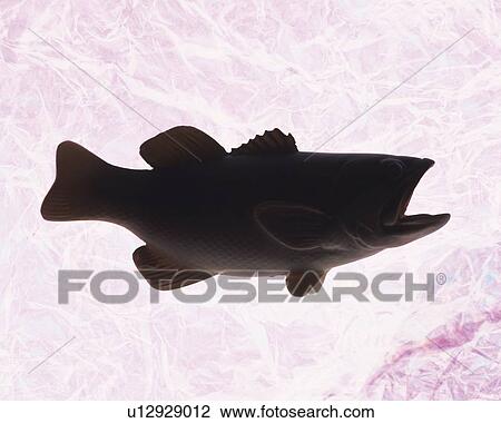 Stock Image - Silhouette of toy fish, side view, colored background. Fotosearch