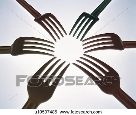 Six forks reaching toward center, high angle view, close up, white background View Large Photo Image Stock Photography - Six forks reaching toward center, high angle view, close up, white background. Fotosearch